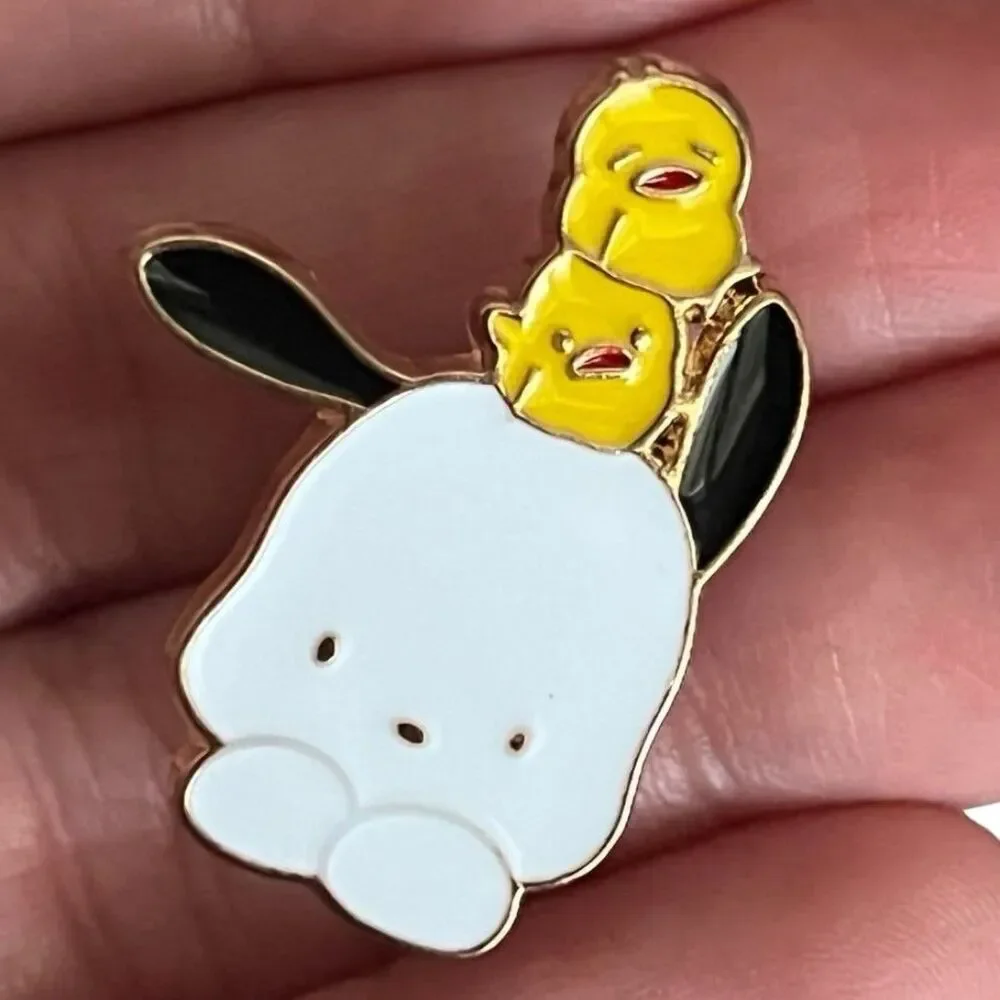 Kawaii Chibi Pooch and Chicks Dog Baby Birds Stack Enamel pin